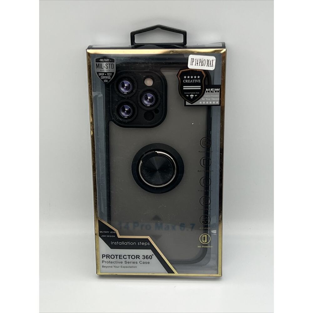 iPhone 14 Pro Max Case Magnetic Suction Ring Luxury Design Phone Cover BLACK